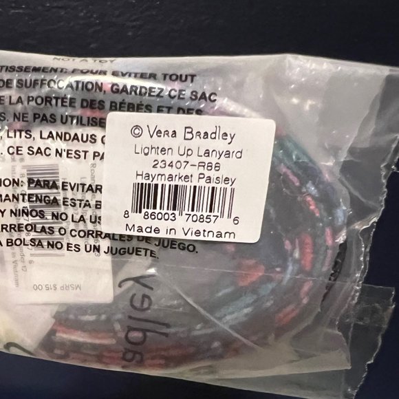 Vera Bradley Lighten Up Lanyard Haymarket Paisley NWT Key Ring Badge ID Clip - Picture 2 of 2